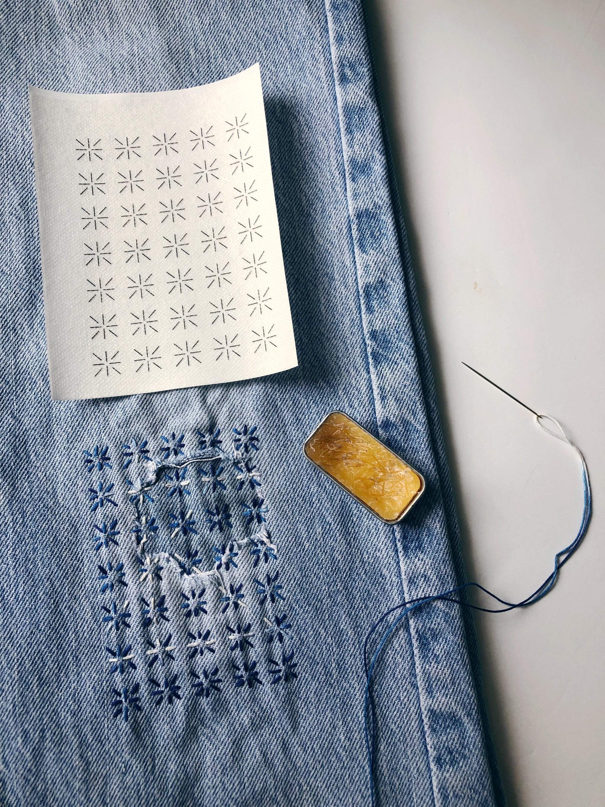 Washable Mending Transfers #1 Blue Sashiko Patterns for Visible