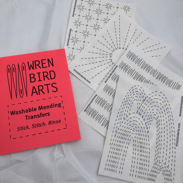 Washable Mending Transfers Set #2 Red Whimsical Visible Mending Design Patterns